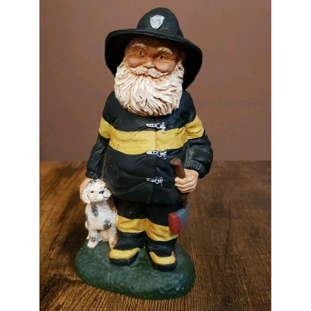 Fireman Dog Figurine Santa Axe TNT Vintage 1993 Christmas Black Yellow Dalmatian